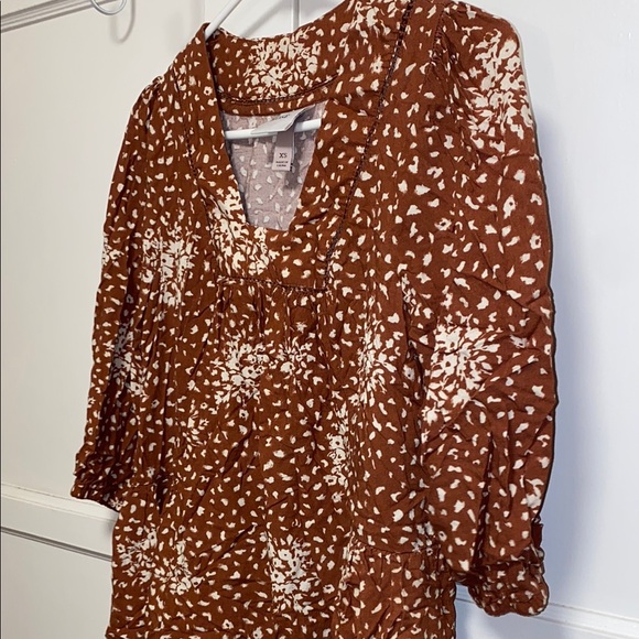 Knox Rose XS Loft Brown White Patterned Blouse - Picture 12 of 14